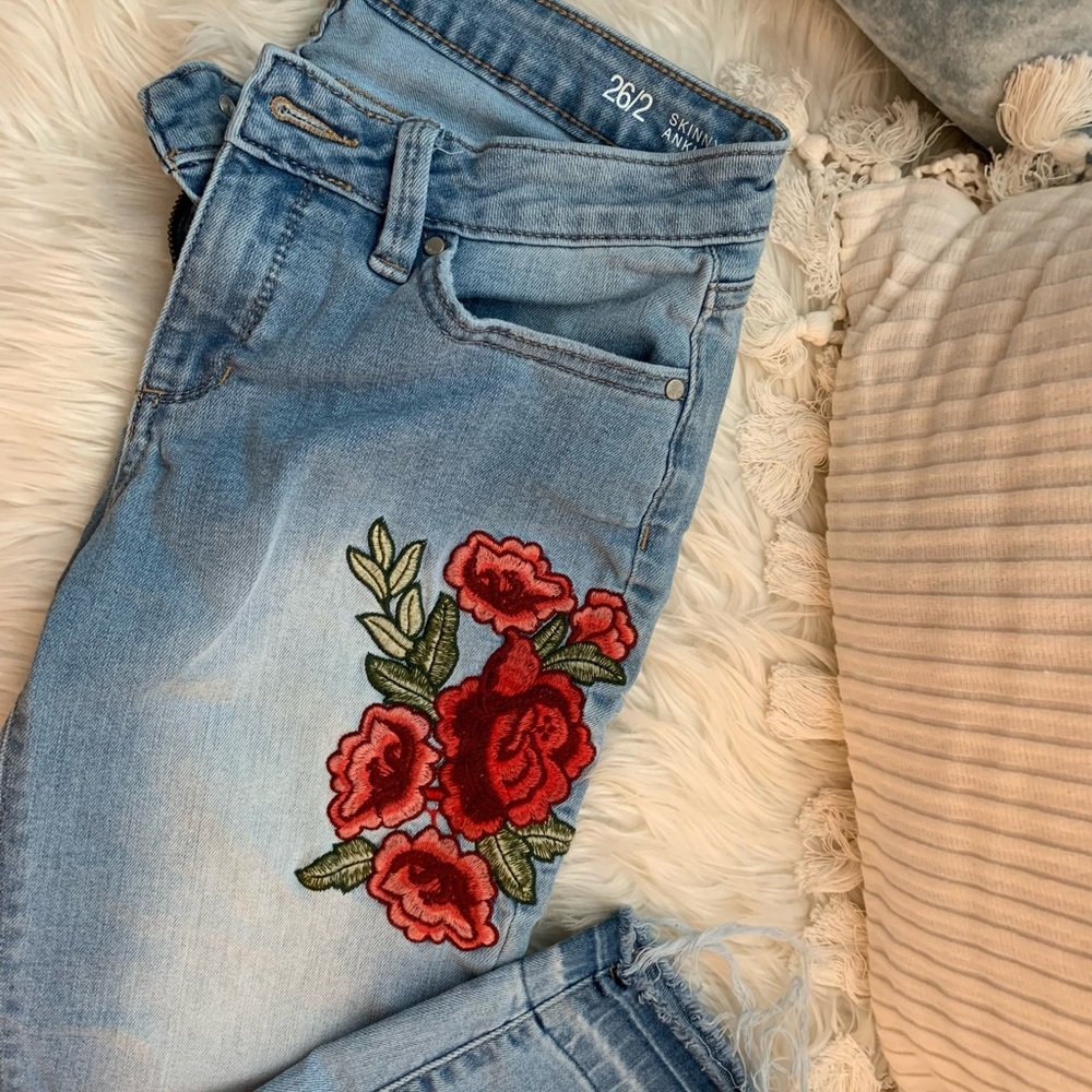 Beautiful Embroidered Rose Jeans